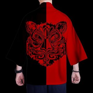 chemise kimono homme rouge noir