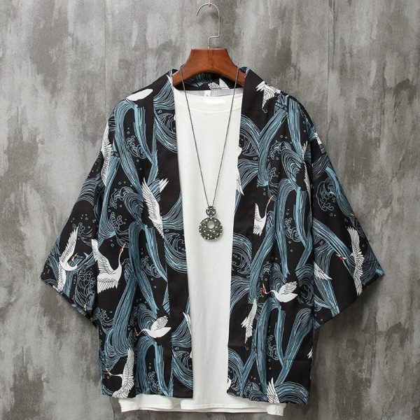 chemise style kimono bleue
