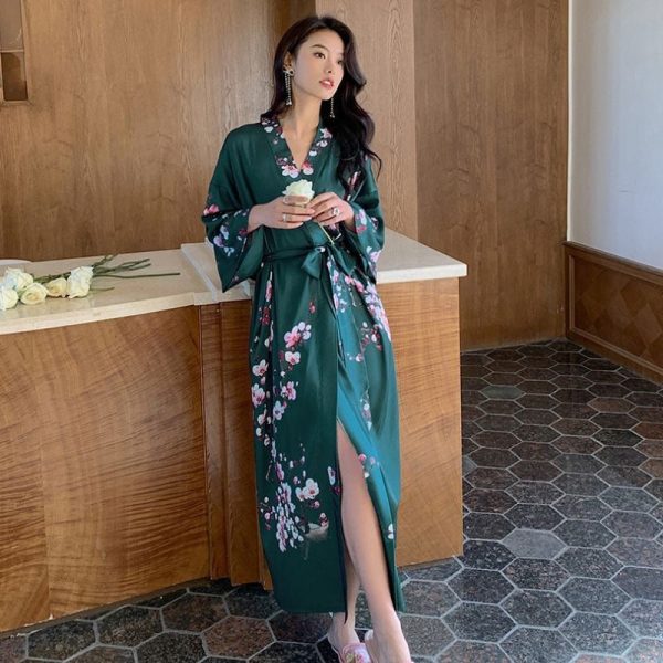 kimono femme floral vert