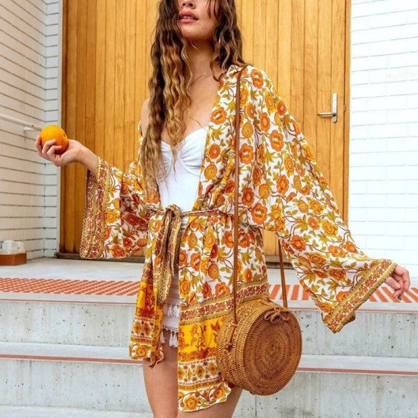 kimono fleuri mi long