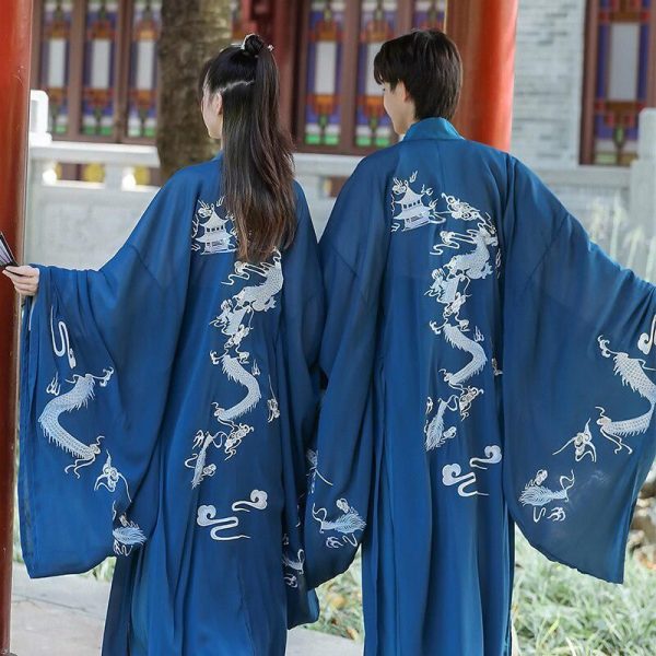 kimono homme long bleu