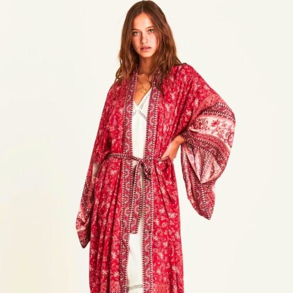 kimono rouge fleuri