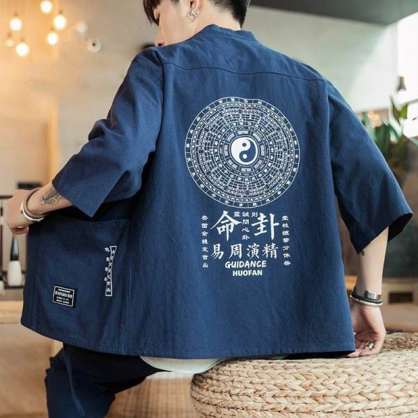 kimono veste bleu blanc