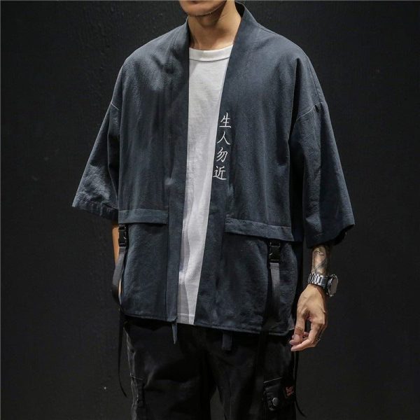 veste kimono en lin noir