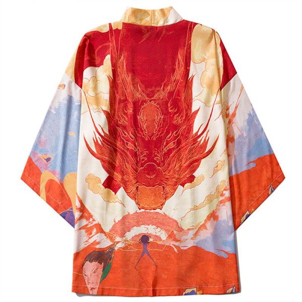 veste kimono japonais dragon feu